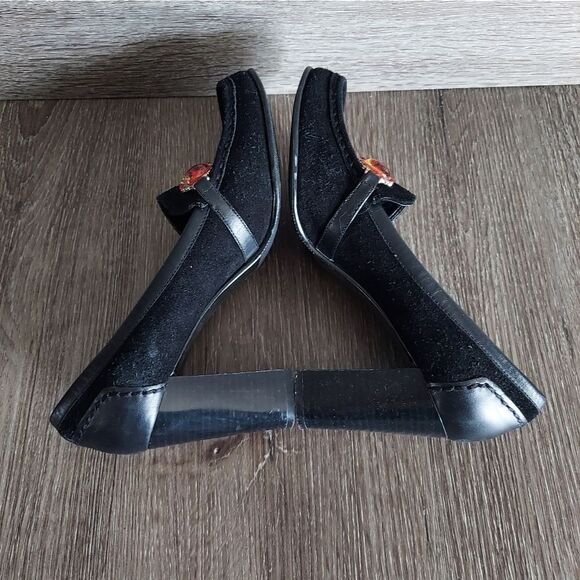TOMMY GIRL BLACK SUEDE JEWELED HIGH HEEL LOAFERS 3.25" STACKED HEEL 7 - Picture 6 of 9